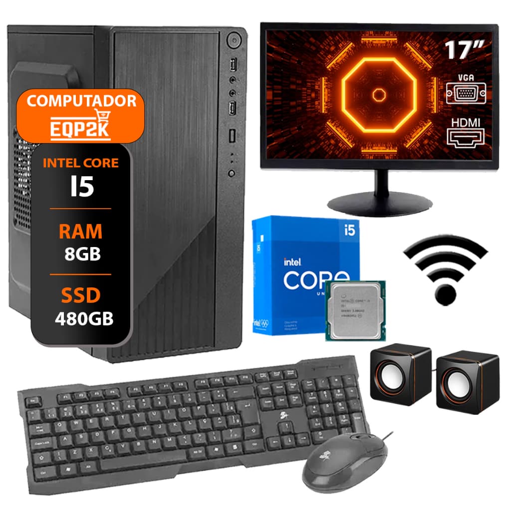 Computador Intel I5 Ssd 480gb 8gb Memória Ram Monitor 17