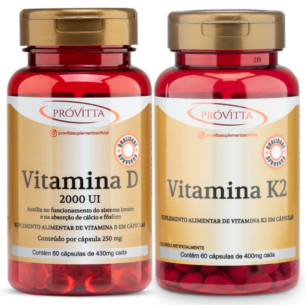 Kit Vitamina D3 2000 UI 60 Cápsulas e Vitamina K2 MK7 60 Cápsulas