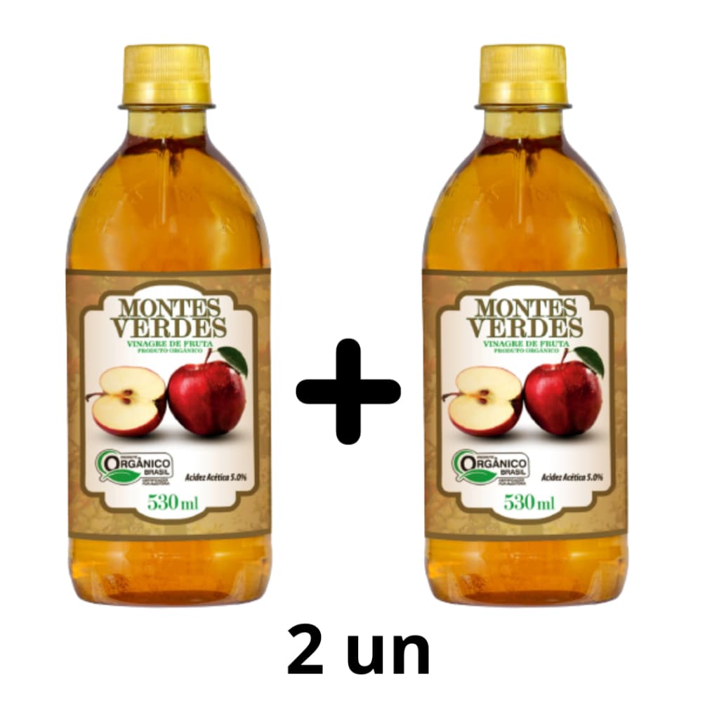 Kit 2 Un Vinagre de Maça Natural Orgânico Mãe do Vinagre Montes Verdes embalagem plástico 530 ml