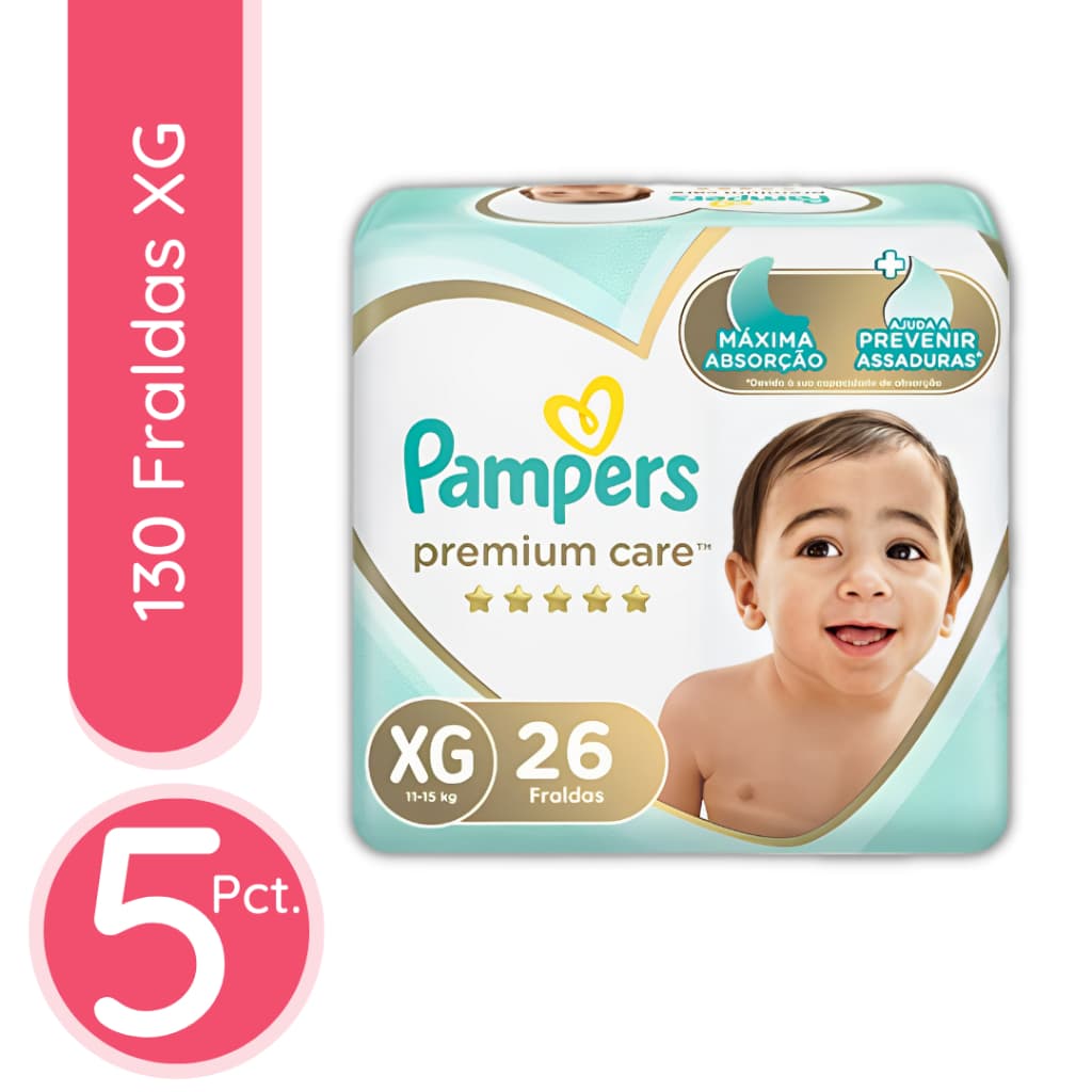 Fralda Pampers premium Care XG - 5 Pacotes 130 Fraldas
