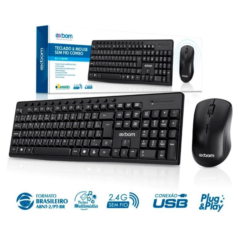 Kit teclado e mouse sem fio ABNT II 2.4Ghz multimídia BK-S1000M F/K EXBOM