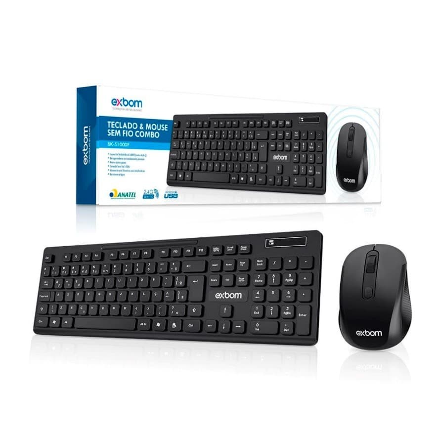 Kit teclado e mouse sem fio ABNT II 2.4Ghz BK-S1000F M/K EXBOM
