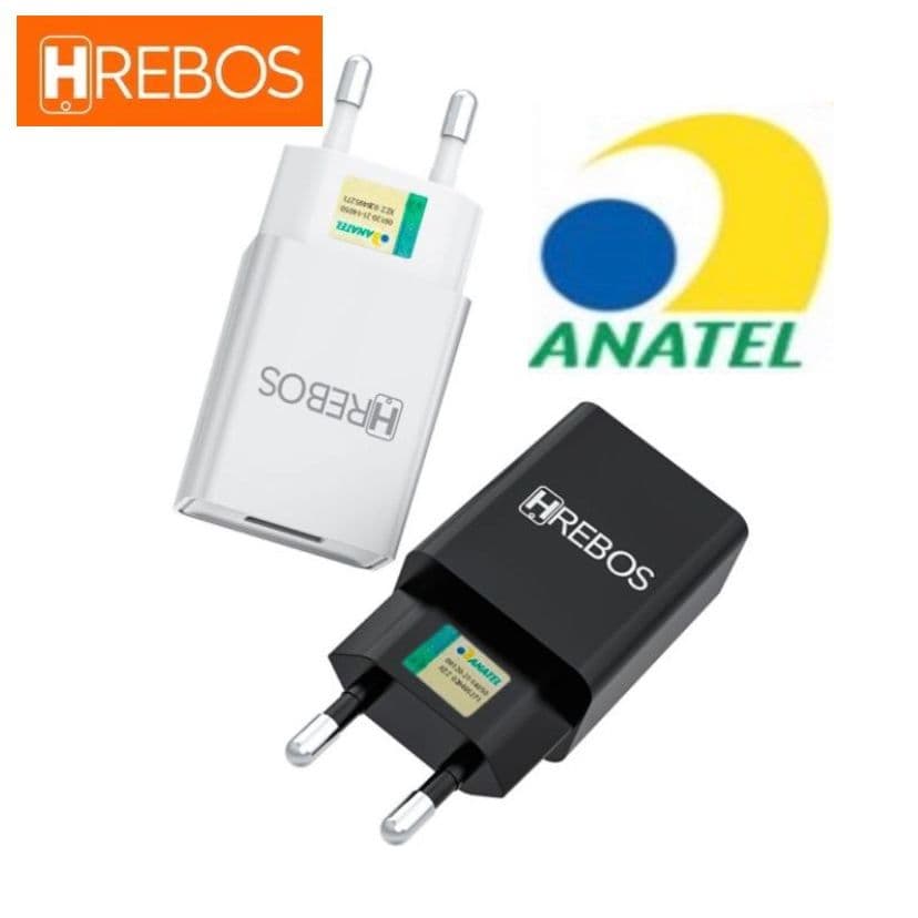 Carregador Fonte 2.4A Carga Rápida para Celular Branco e Preto HRebos original HS-150