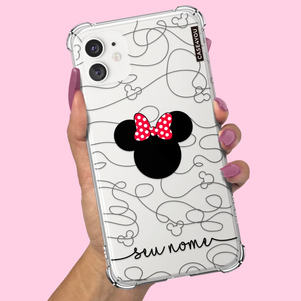 Capa Capinha de celular Personalizada Anti-impacto com nome Minnie Linhas