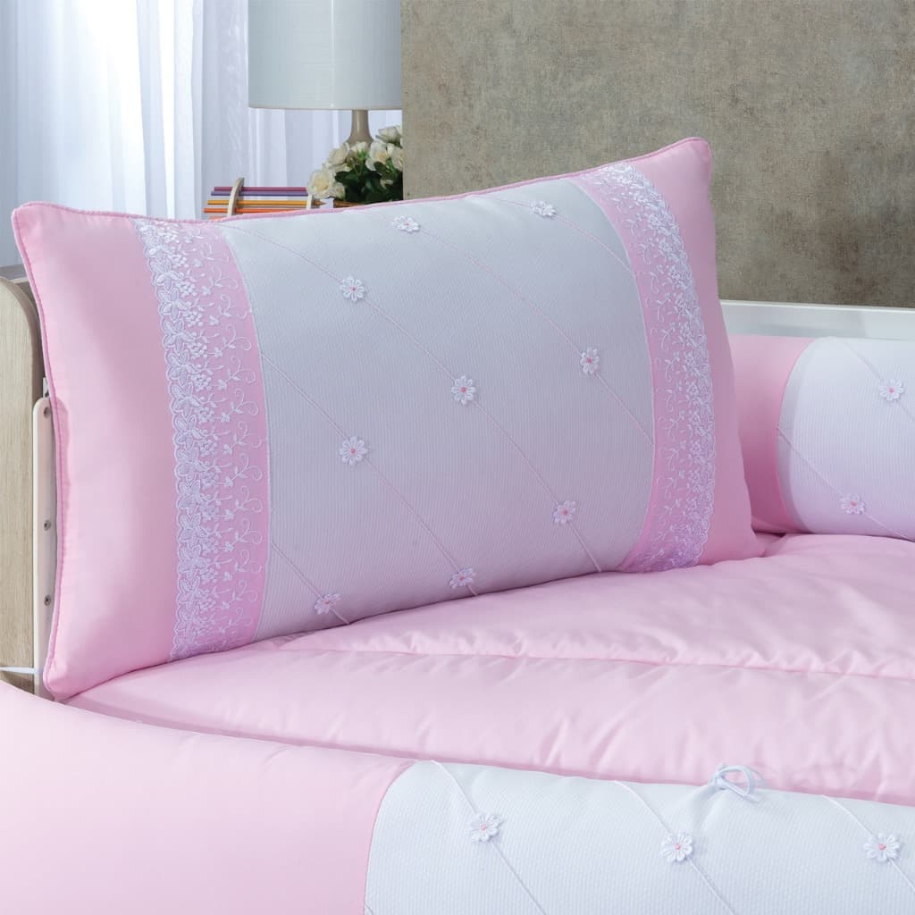 KIT PARA BERÇO BEBÊ ROSA COM RENDA 402 COM BABADO BERÇO