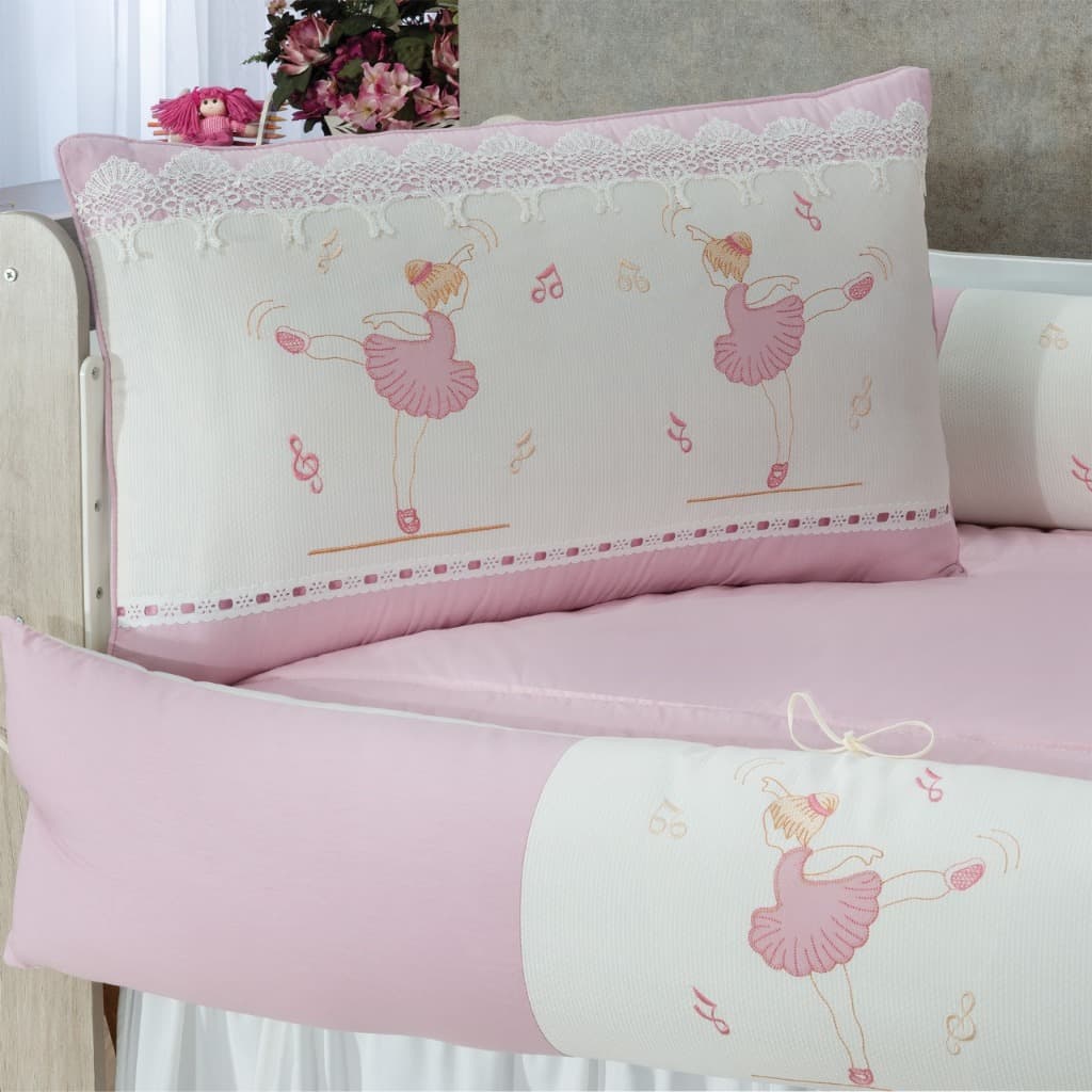 KIT PARA BERÇO BEBÊ BORDADO BAILARINA ROSÊ 403 COM BABADO BERÇO