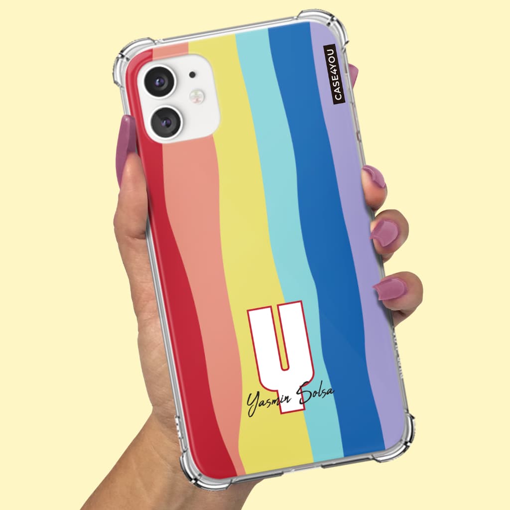 Capa Capinha de celular Personalizada Anti-impacto com nome Arco-Íris 4