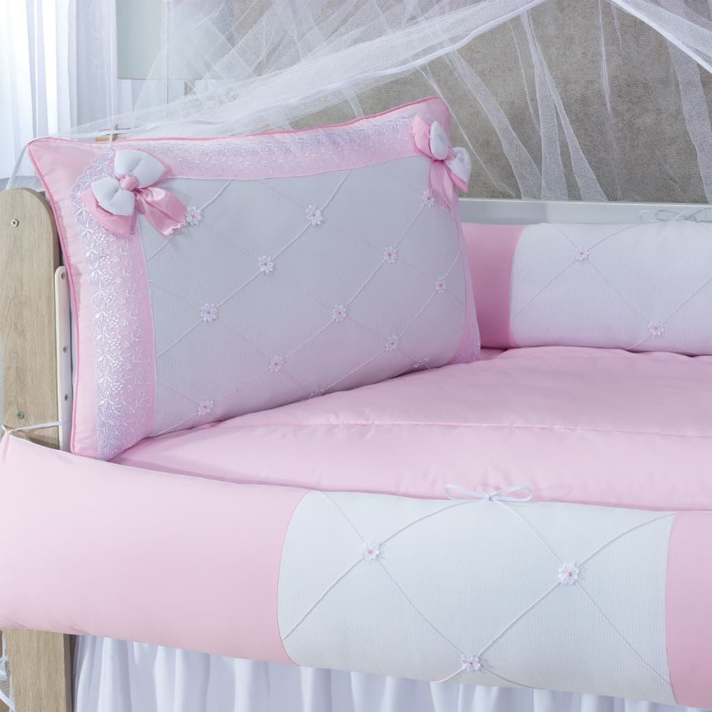 KIT ENXOVAL PARA BERÇO BEBÊ LISO ROSA 407 LAÇO MENINA COM BABADO BERÇO