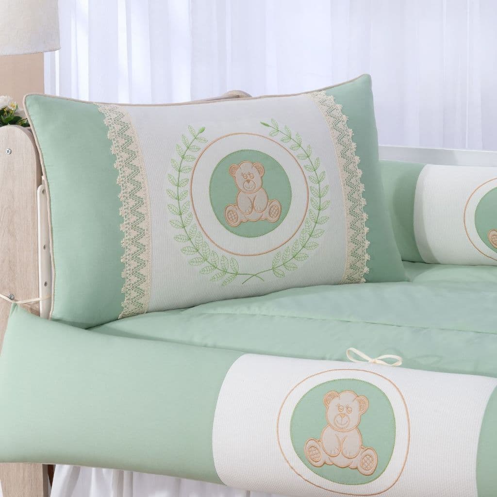 KIT ENXOVAL PARA BERÇO BEBÊ 500 LISO VERDE MENINO COM BABADO BERÇO