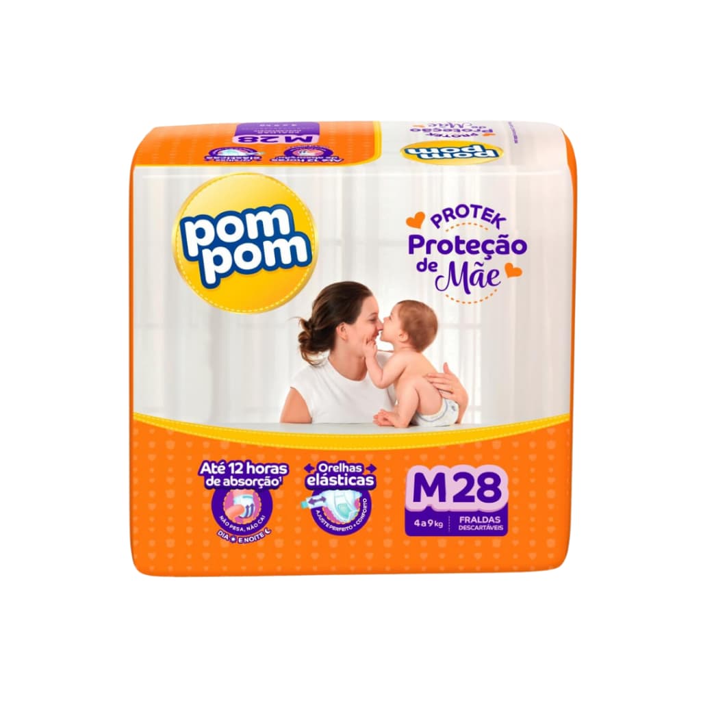 Fralda Pom Pom Protek Amor de Mãe Jumbo M 28un