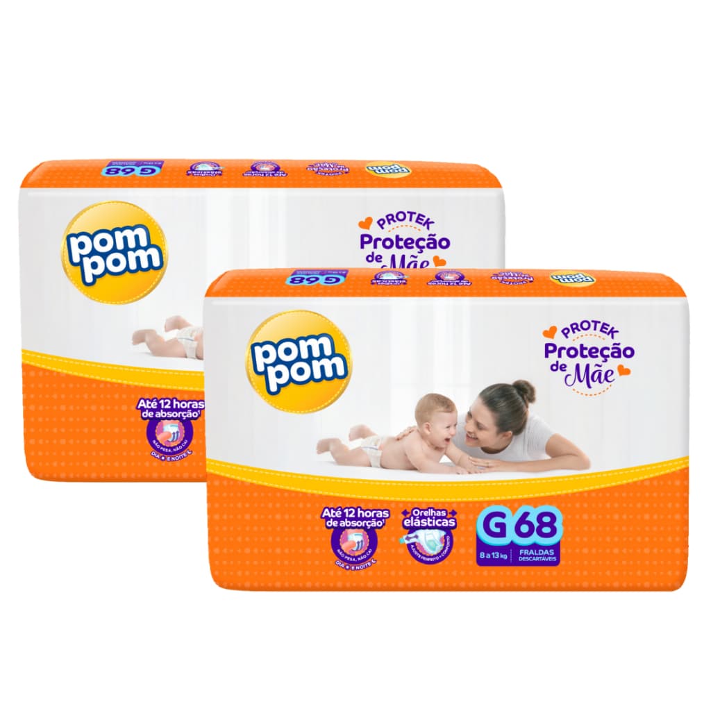 Kit com 2 Pacotes Fralda Descartável Infantil Pompom Hiper Barato Revenda