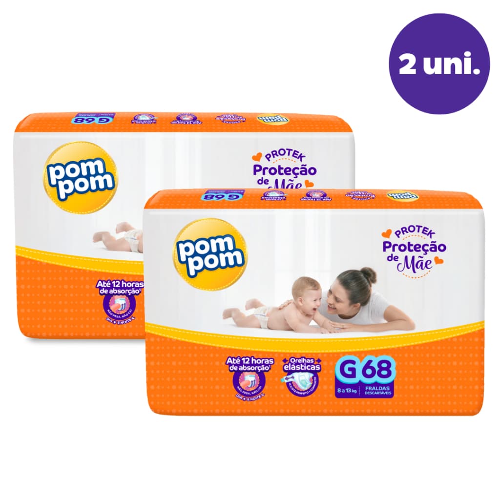 Kit com 2 Pacotes Fralda Descartável Infantil Pompom Hiper