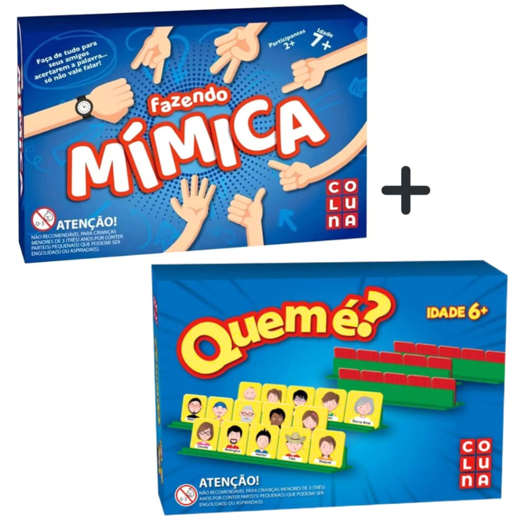 Kit 02 Jogos - Jogo Quem é Estilo Cara Cara com 40 Personagens + Fazendo Mimica Diversão p/ Família