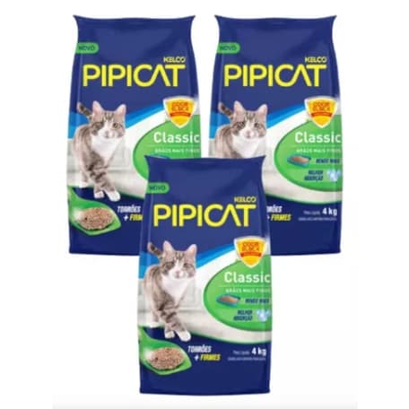 Kit 3 Areias Sanitárias Gatos Kelco Pipicat Classic - 4kg