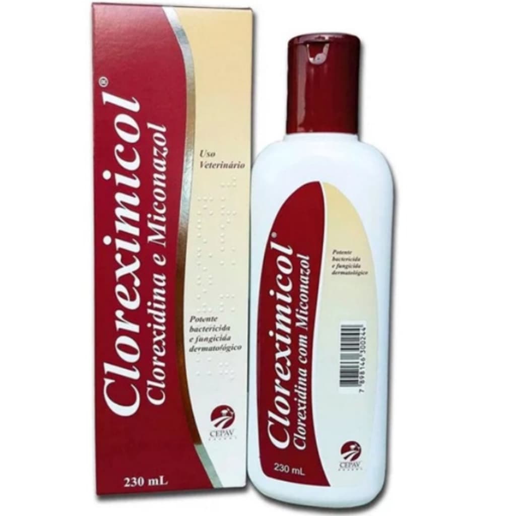 Cloreximicol Shampoo 230ml com Clorexidina e Miconazol para Cães e Gatos Cepav