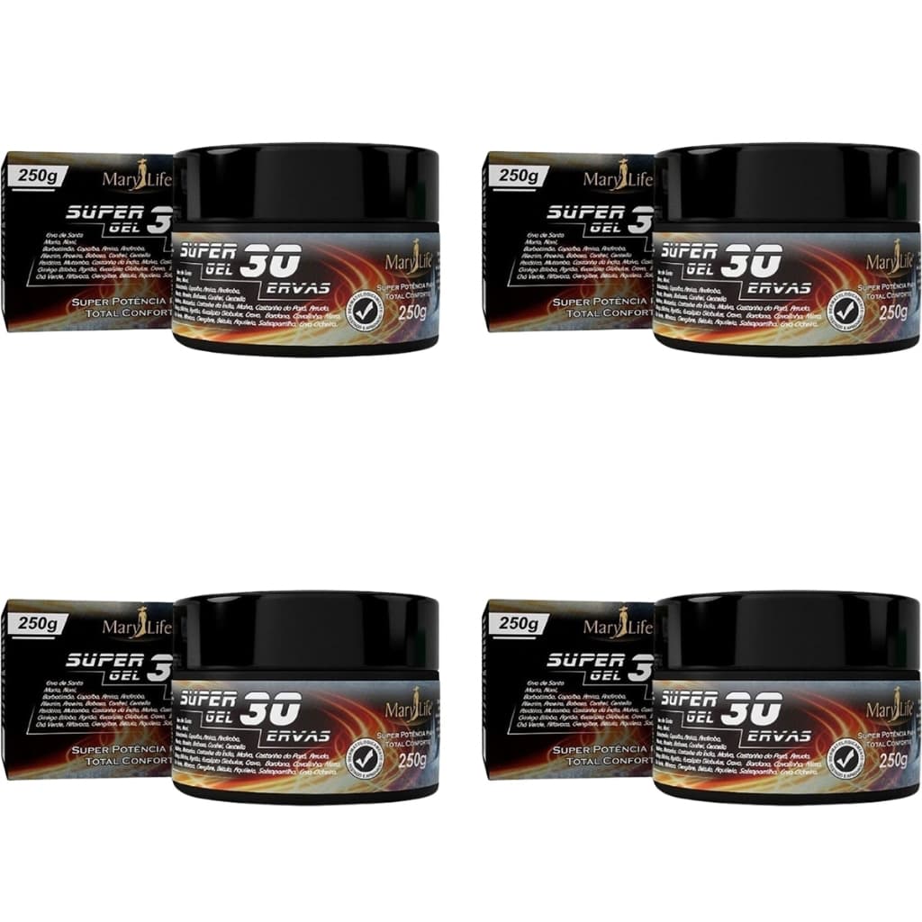 Kit 4x Pomadas Massageadora Super Gel 30 Ervas Efeito Gelo Quente MaryLife 250g