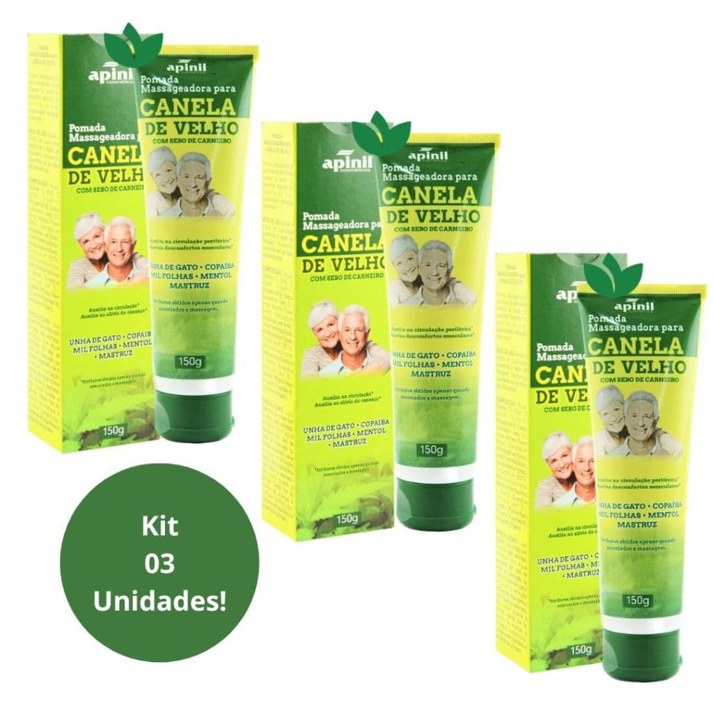 Kit 3 Unidades Pomada Massageadora CANELA DE VÉIO 150g Bisnaga Apinil