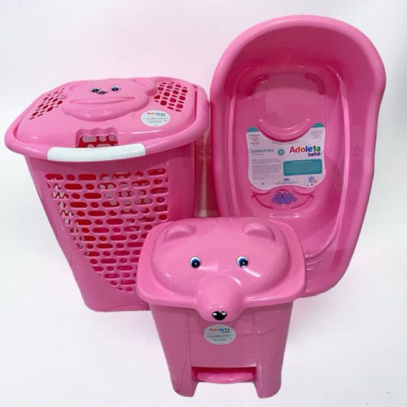 Kit Infantil Banheira, Lixeira e Cesto de Roupa