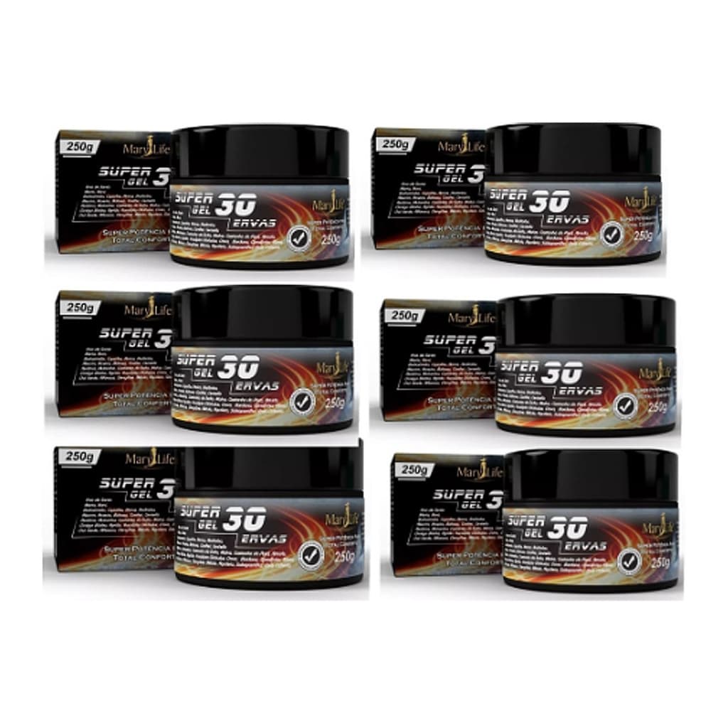 Kit 6 Pomadas Massageadora Super Gel 30 Ervas Efeito Gelo Quente MaryLife 250g