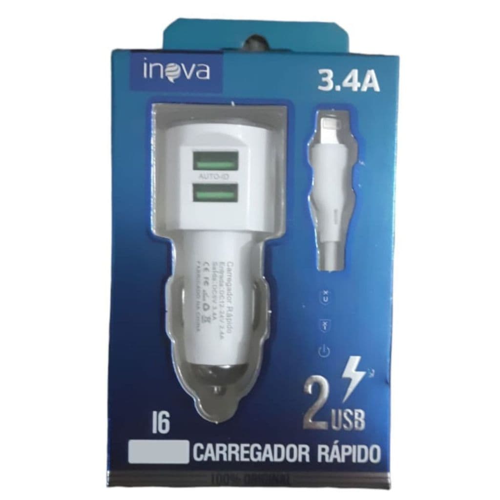 Carregador para Automovel 3.4A + Cabo V8 - Carregador de Carro - Carregador USB - Micro USB -