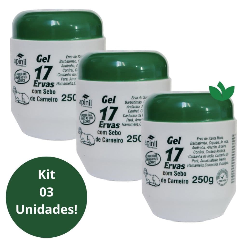 Kit 3 Unidades GEL 17 ERVAS Com Sebo de Carneiro 250g APINIL COSMÉTICOS