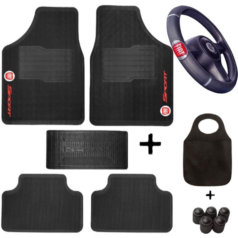 Tapete Carro Automotivo FIAT Otimizado + Capa Volante Colorida Reforçada