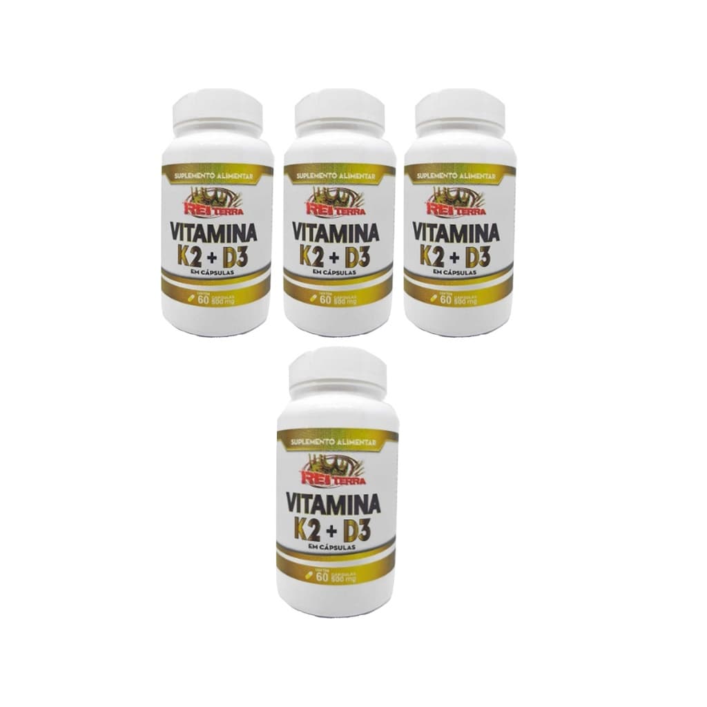 Kit 4x Vitaminas K2 Mk7 + Vitamina D3 60 Caps 500mg Rei Terra