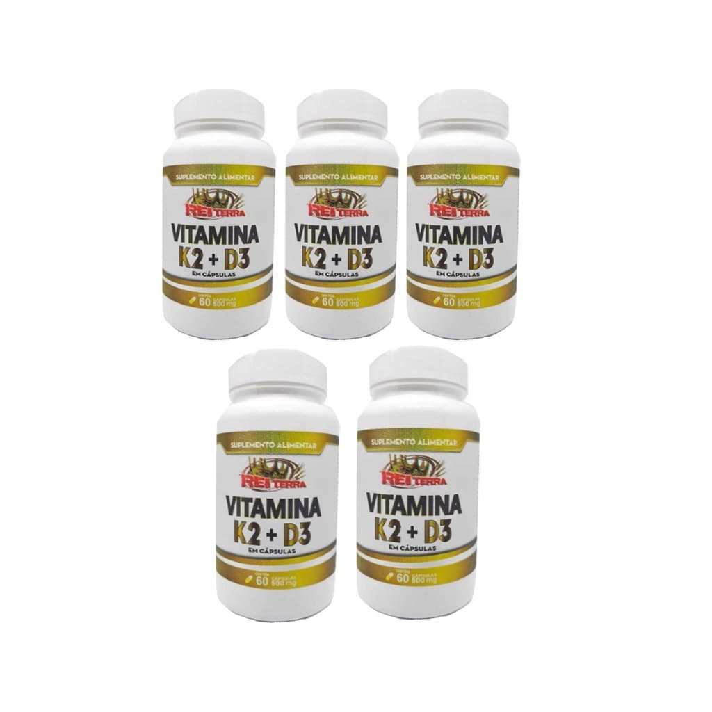 Kit 5x Vitamina K2 Mk7 + Vitamina D3 60 Caps 500mg Rei Terra