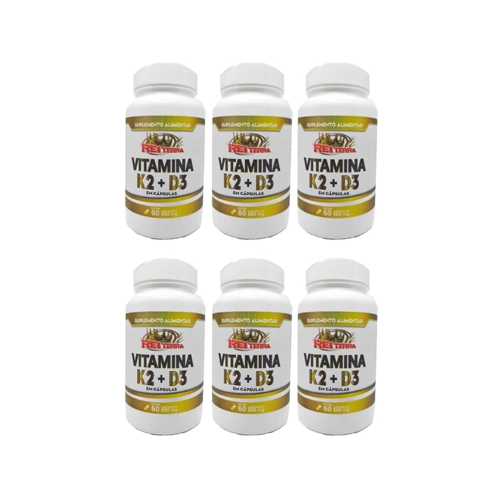 Kit 6 Unidades Vitamina K2 Mk7 + Vitamina D3 60 Caps 500mg Rei Terra