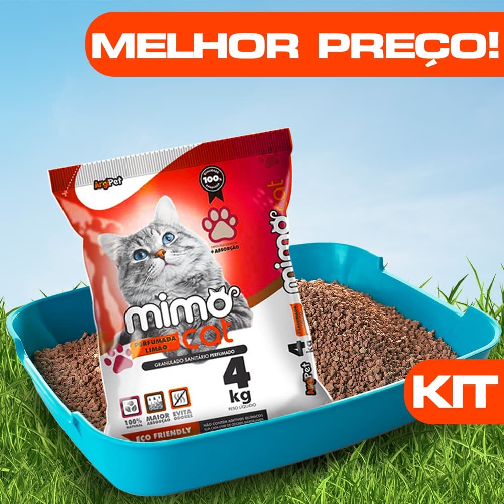 Kit Bandeja Grande 45x30 + Pacote 4KG de Areia Sanitária Granulado Perfumado