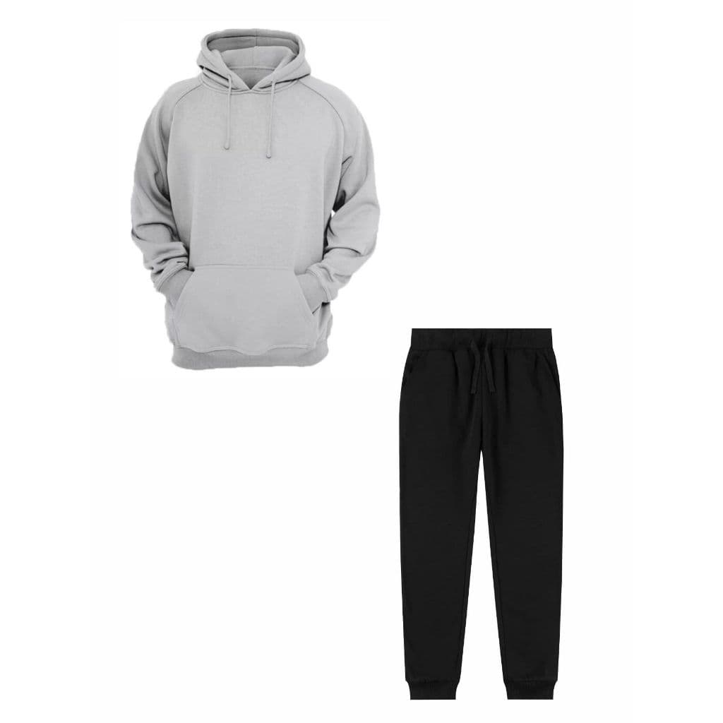 Conjunto Com Blusa Moletom Canguru Cinza Com Calça Moletom Felpado Com Punho Preto