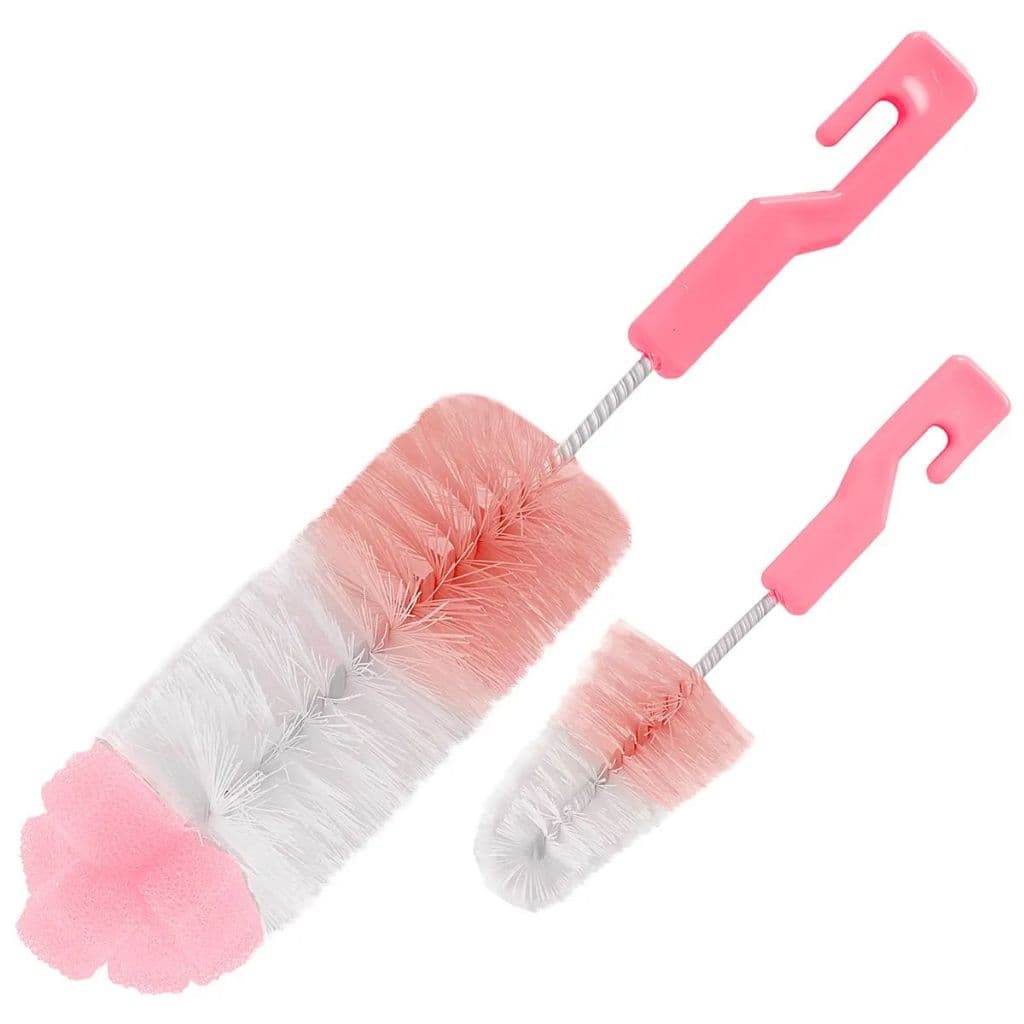 Escova Para Limpeza de Mamadeira Infantil Bebê Com 2 unidades Esponja Rosa Bebê Buba