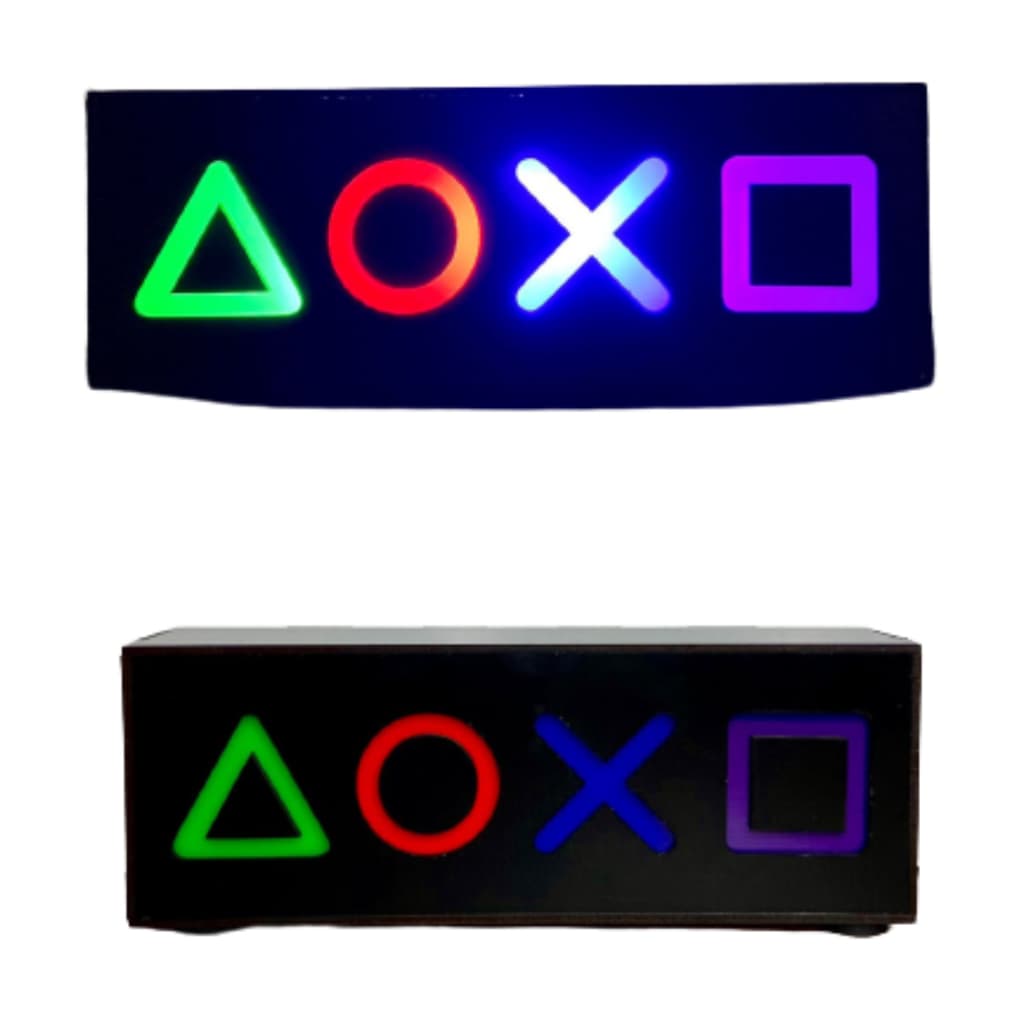 Abajur PLAYSTATION Luminária de mesa LED Gamer Geek MDF PSN Símbolos LED