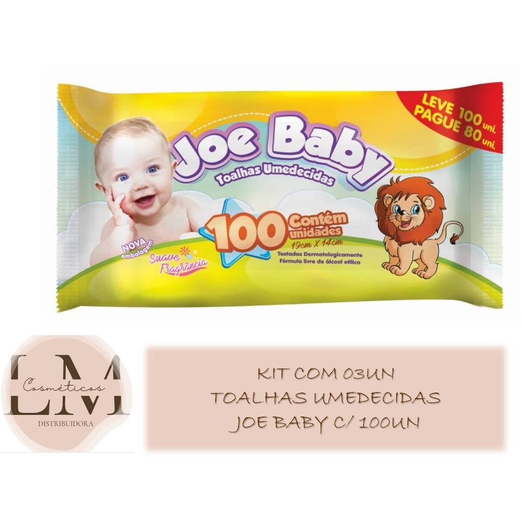 Kit com 03un Toalhas Umedecidas Joe Baby com 100un