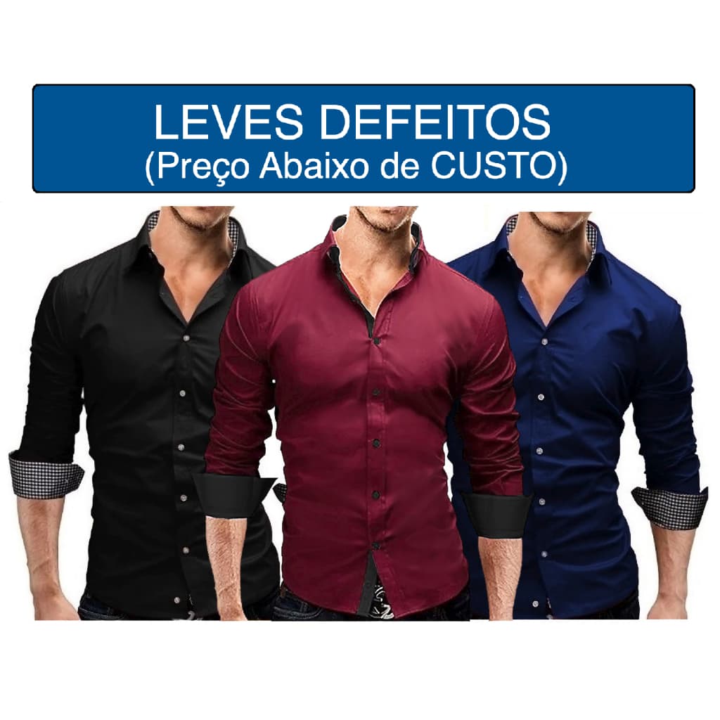 Camisa Social Masculina Slim com LEVES DEFEITOS- Preço de Custo