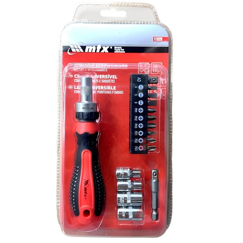 Chave Reversível C/ Catraca Cabo Ergonômico Jogo De Bits e Soquete 1/4 Compacta e Completa 16Pc