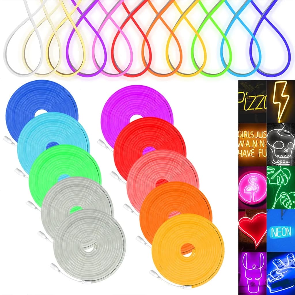 Fita de Led Mangueira Neon 5 Metros Corte 2.5cm Flex 12v Alto Brilho - Varias Cores, Com ou Sem Fonte