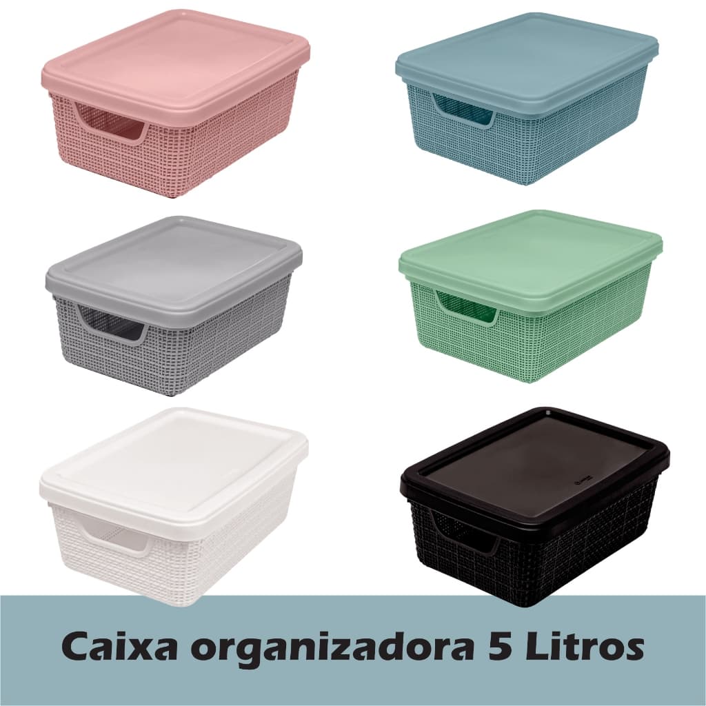 Caixa Organizadora Com Tampa Multiuso 5 Litros Empilhável Banheiro Closet Armário Cozinha - Jaguar