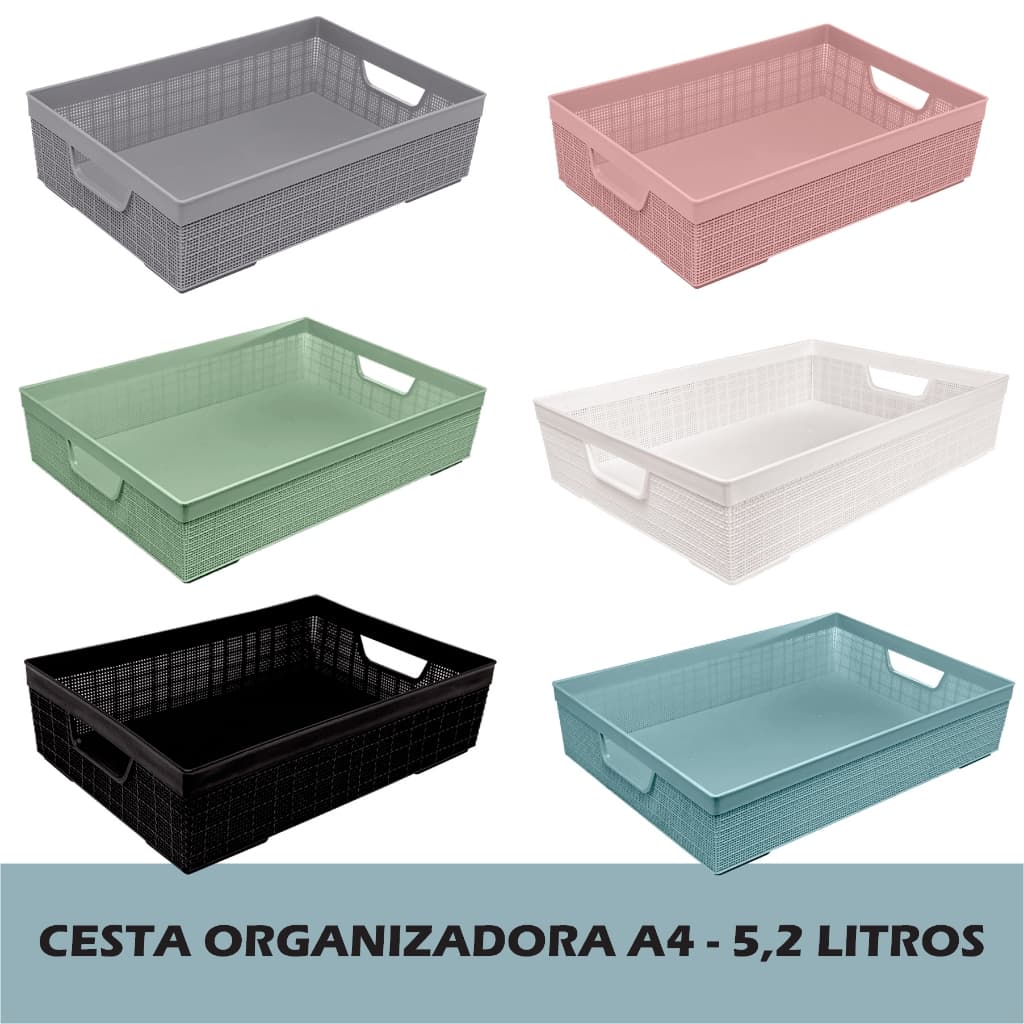 Cesta Organizadora A4 Multiuso 5,2l Reforçada Jaguar Banheiro Armario Cozinha Caixa unidade