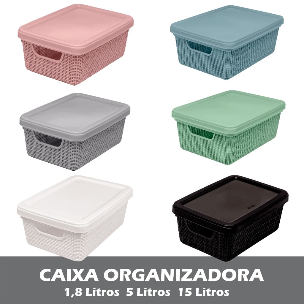 Caixa Organizadora Com Tampa Multiuso 1,8 5 ou 15 Litros Cesta Banheiro Closet Escritório - Jaguar