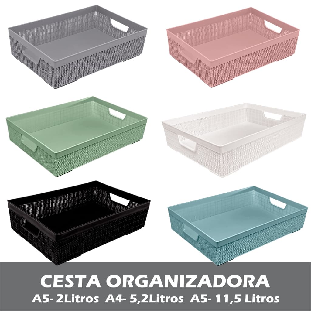 Cesta Organizadora P M G Multiuso 2l, 5,2l e 11,5l Banheiro Geladeira Armario Cozinha - Jaguar