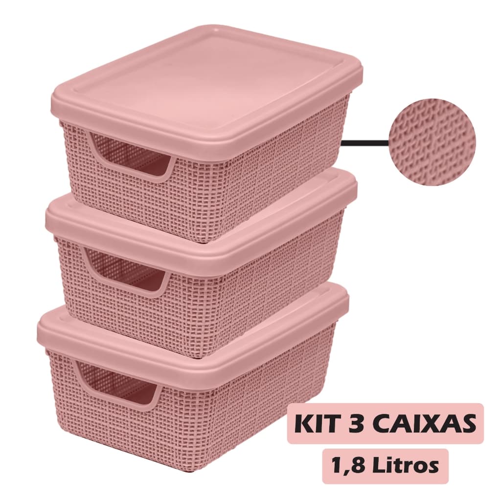 Kit 3 Caixa Organizadora 1,8 Litros Com Tampa Multiuso Banheiro Modular Cozinha Closet - Jaguar