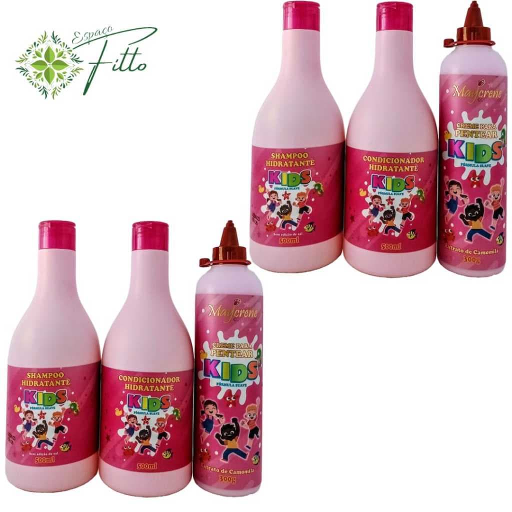 2 Kit Kids Hidratante Feminino (Shampoo+Condicionador+Creme de Pentear 300ml ) Maycrene