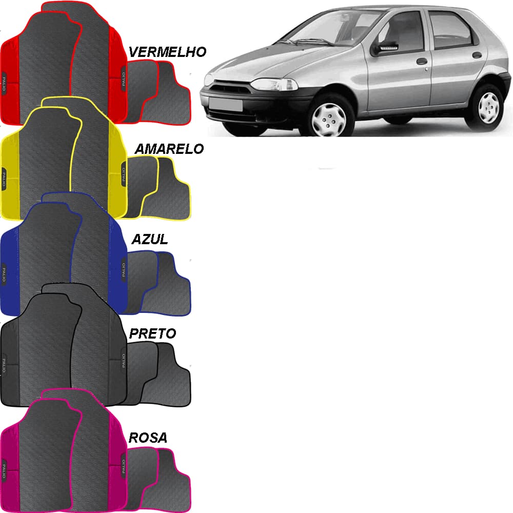 LINDO JOGO TAPETE CARRO AUTOMOTIVO AZUL ROSA VEMELHO PRETO AMARELO FIAT PALIO G1 1996 A 2003