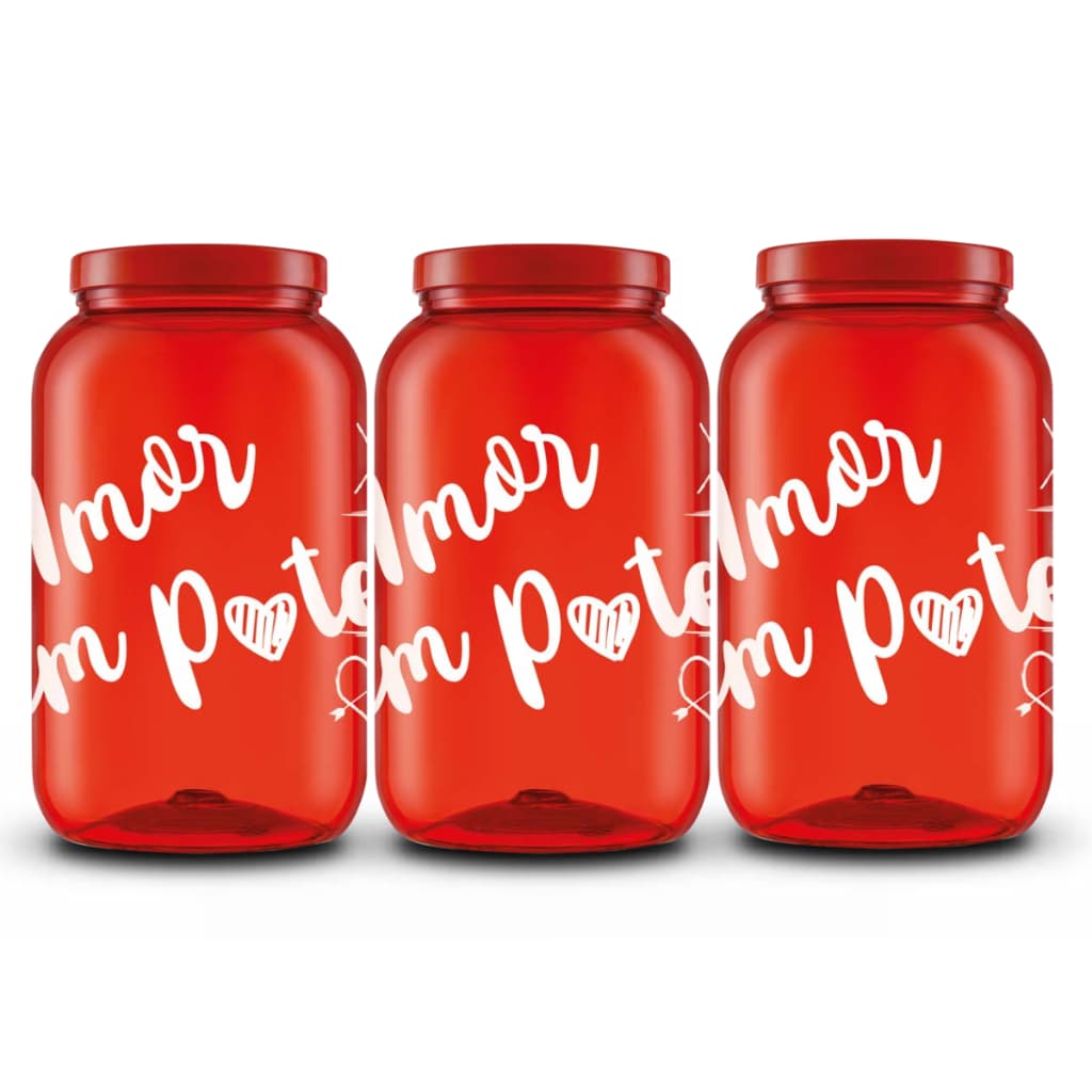 Kit 3 Potes Porta Ração Armazenador 3,6L Vermelho Amor em Potes Porta Guarda Ração Gato Cachorro Contêiner Dispenser Pet