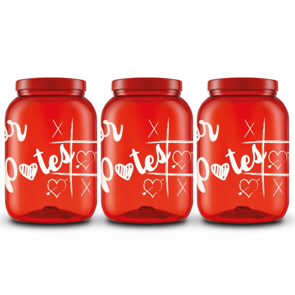 Kit 3 Potes Porta Ração 1,7L Vermelho Amor em Potes Guarda Ração Gato Cachorro Dispenser Pet Com Tampa Portátil