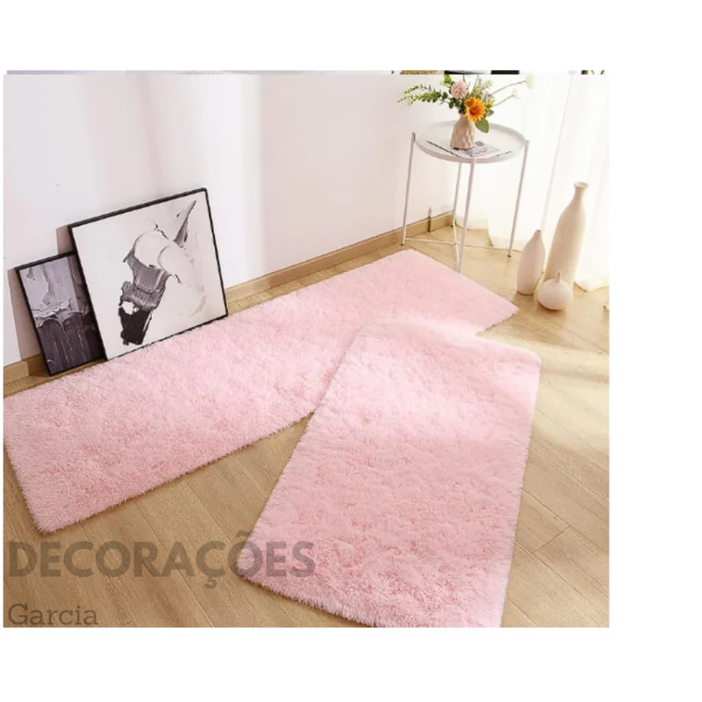 Tapete 2m x 50cm Passadeira felpudo quarto sala peludo antiderrapante antialérgico rosa claro