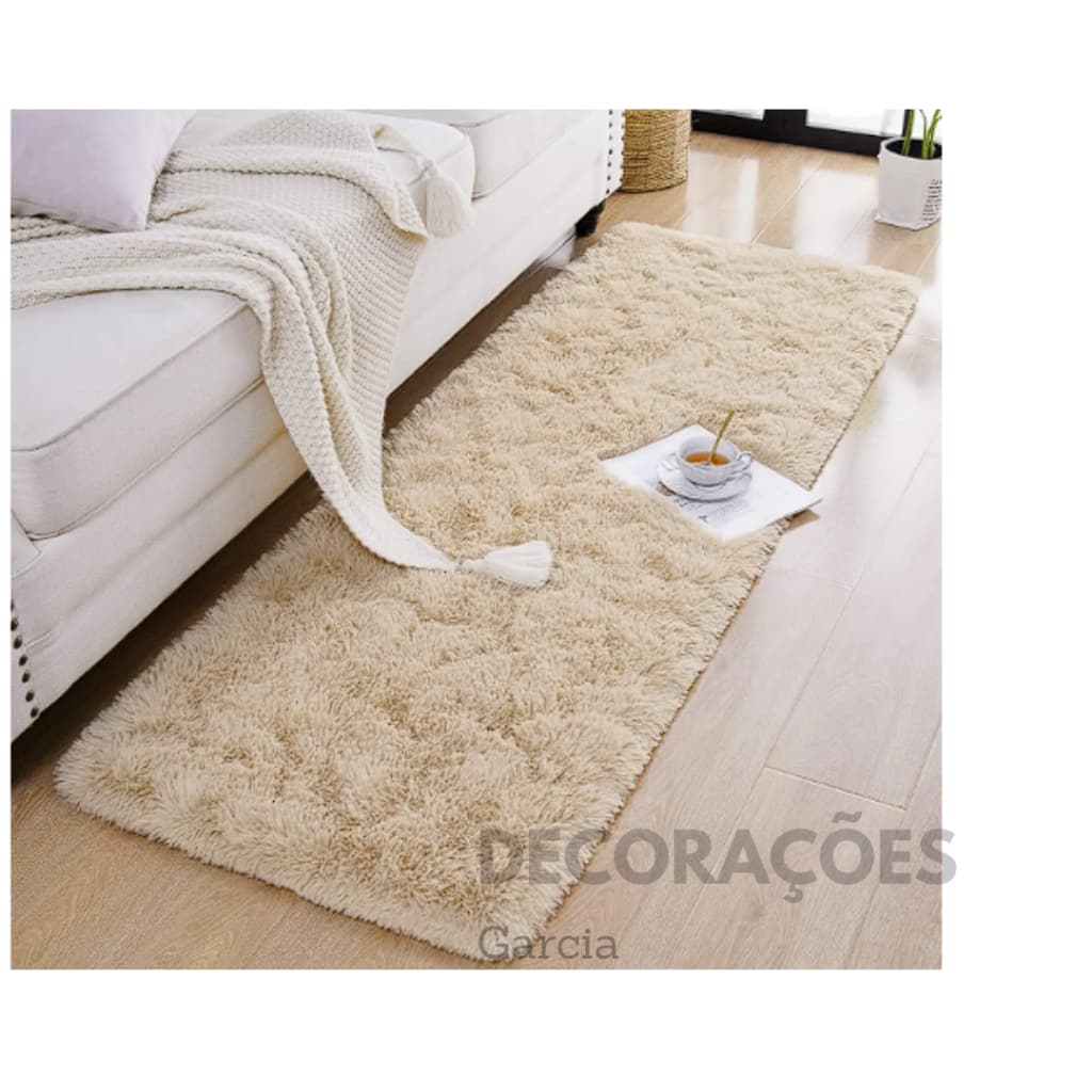 Tapete 2m x 50cm Passadeira felpudo quarto sala peludo antiderrapante antialérgico bege liso