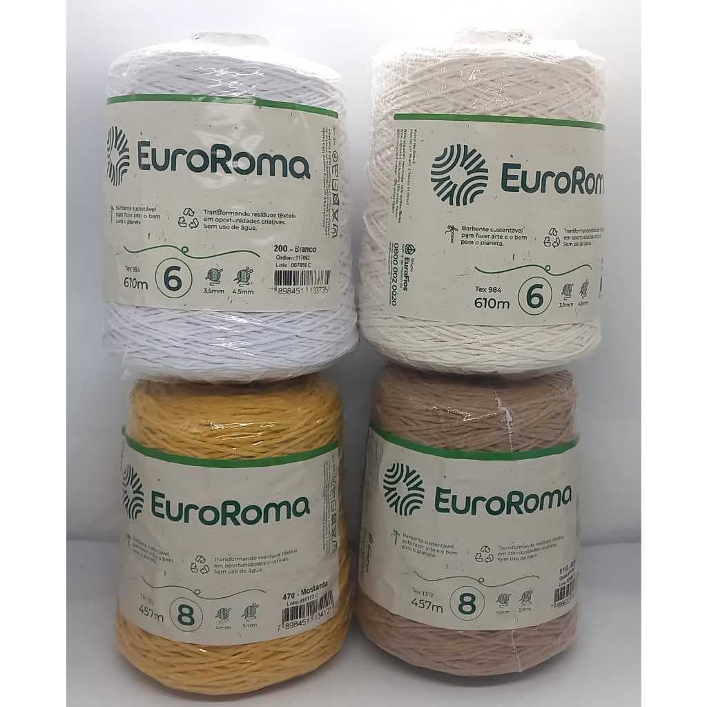 Kit 4 Barbante Euroroma 600g fio 6 ou 8 para crochê, escolha as cores pelo Chat