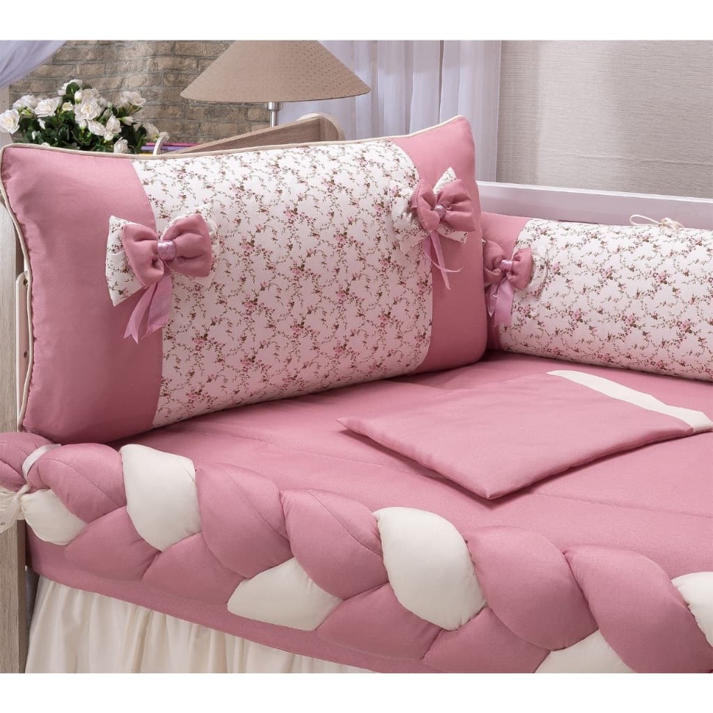 Kit berço floral completo 9 peças enxoval rose menina